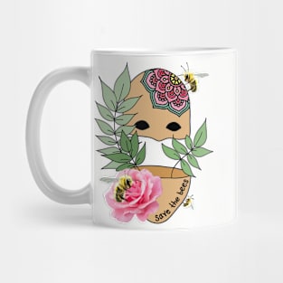 Save the Bees - realism pink rose and mandala tattoo Mug